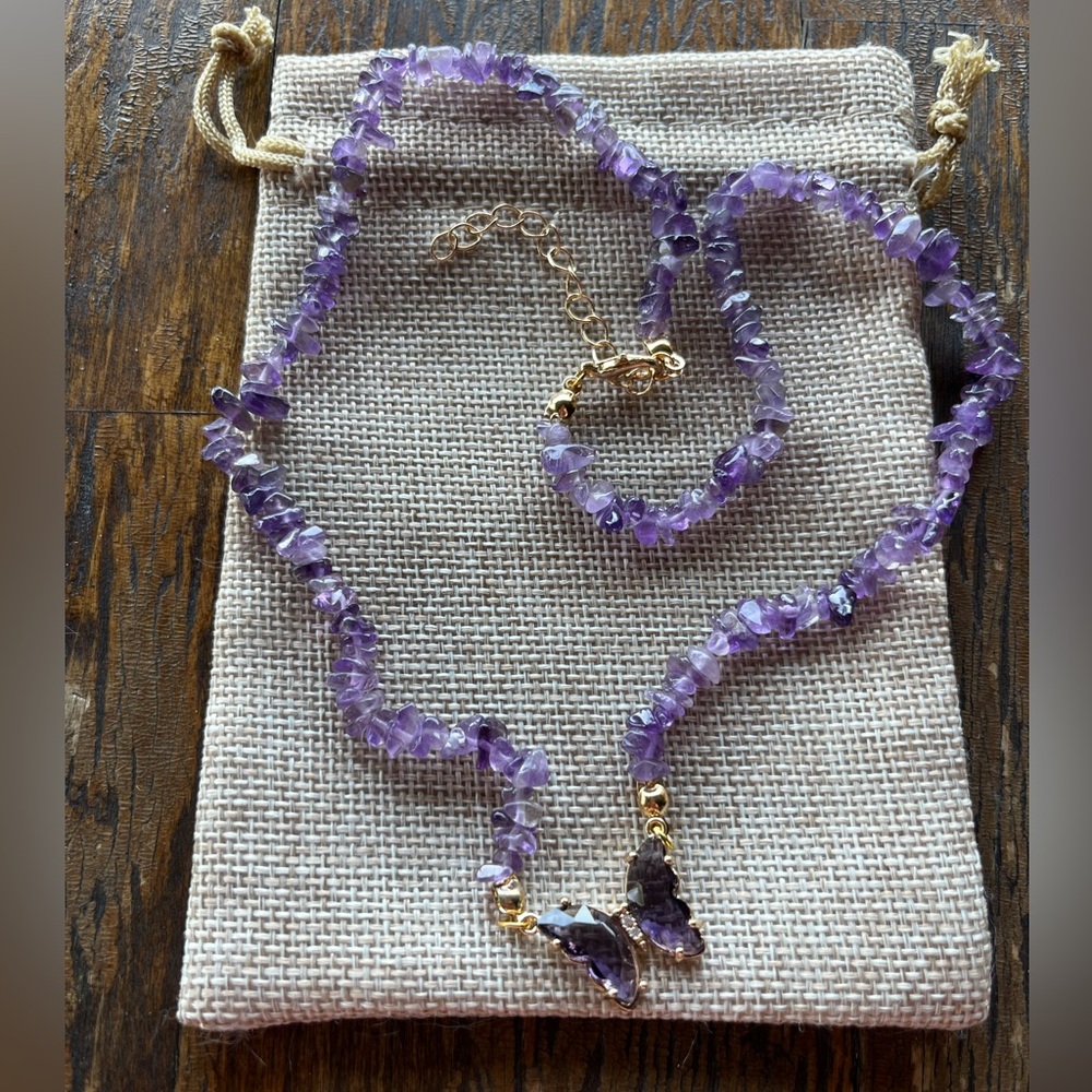 Amethyst Butterfly Necklace Amethyst Pendant Amethyst Necklace Aquarius Gift